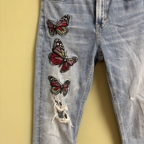 Lucky Brand Womens Y2K Jeans Bridgette Straight Size 26 Butterfly Embroidered - Picture 3 of 13